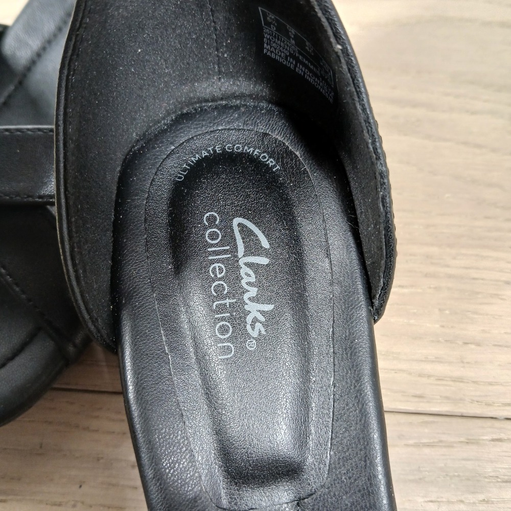 Clarks Sandals Women 9 Black Leather Ankle Strap Block Heel Dress Shoes - Picture 9 of 11